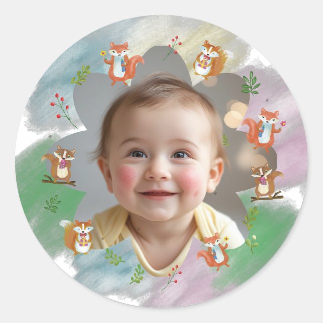 Sticker Rond Woodland First Christmas Décor photo (Devant)