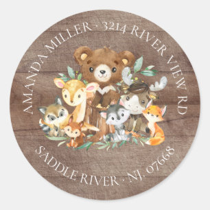 Sticker Rond Woodland Friends Baby shower Adresse de retour Lab