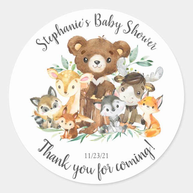 Sticker Rond Woodland Friends Baby shower Favoriser (Devant)