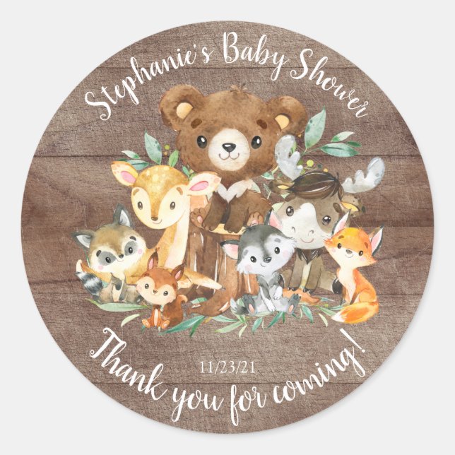 Sticker Rond Woodland Friends Baby shower Favoriser (Devant)