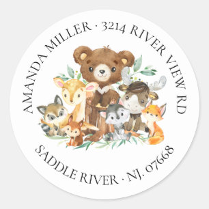 Sticker Rond Woodland Friends Baby shower Return Adresse Label