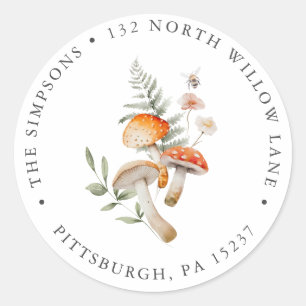 Sticker Rond Woodland Mushroom Cottage Boho Adresse de retour