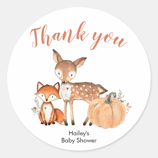 Sticker Rond Woodland Oh Boy Citrouille Baby shower Merci (Devant)
