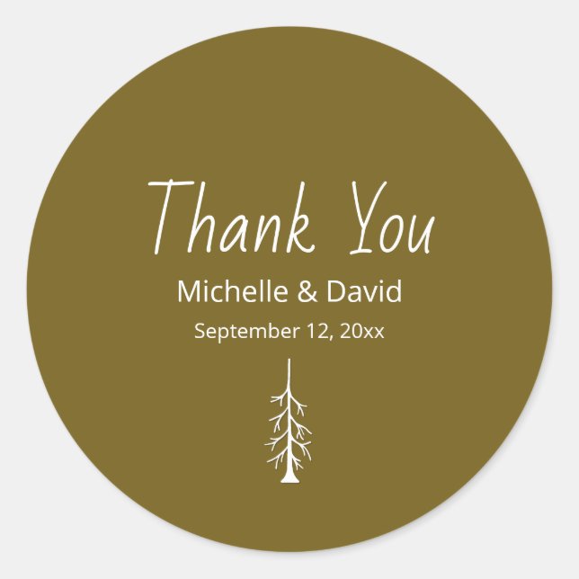 Sticker Rond Woodland Pine Tree Rustic Brown Wedding Thank You (Devant)