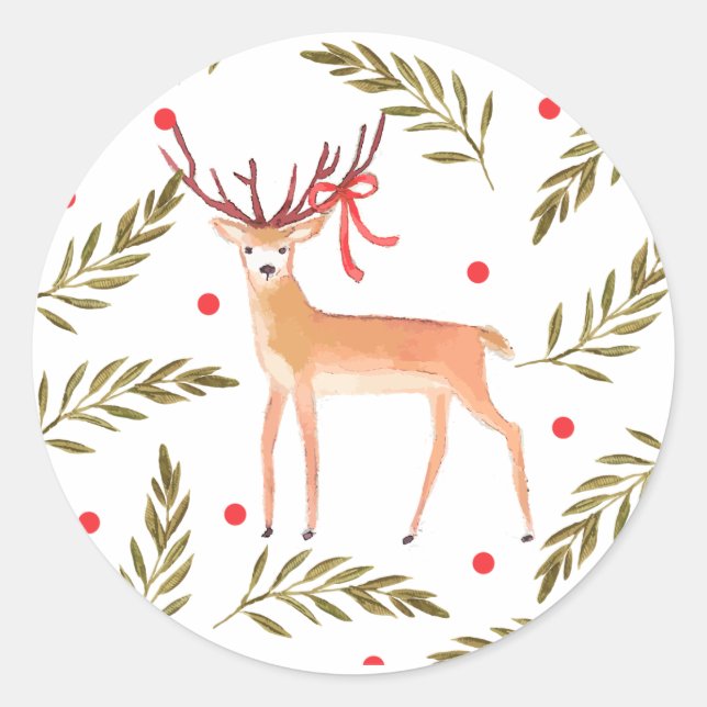Sticker Rond Woodland Reindeer Joyeuses Vacances (Devant)