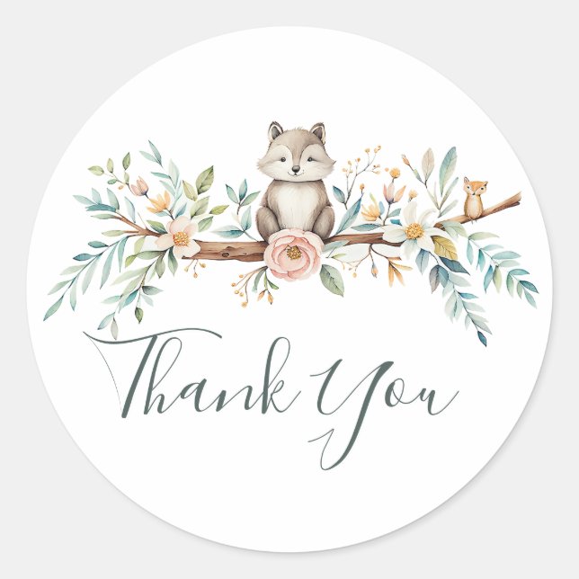 Sticker Rond Woodland Watercolor Animals (Devant)
