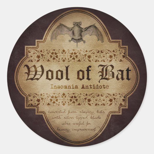 Sticker Rond Woolf de l'appothécaire de chauve-souris (Devant)