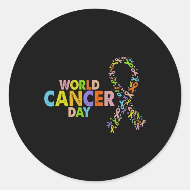 Sticker Rond World Cancer Day Ribbon Support Cancer All Ribbon (Devant)