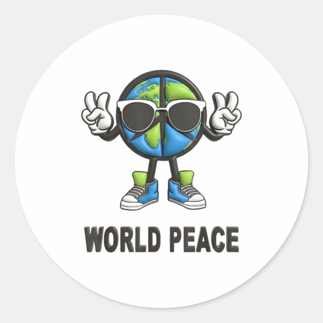 Sticker Rond World Peace On Earth Shirt Global Love Peace Sign  (Devant)