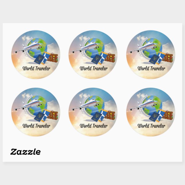 Sticker Rond World Traveller, Design 2, (Feuille)