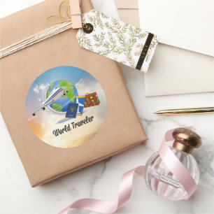 Sticker Rond World Traveller, Design 2,