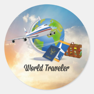 Sticker Rond World Traveller, Design 2