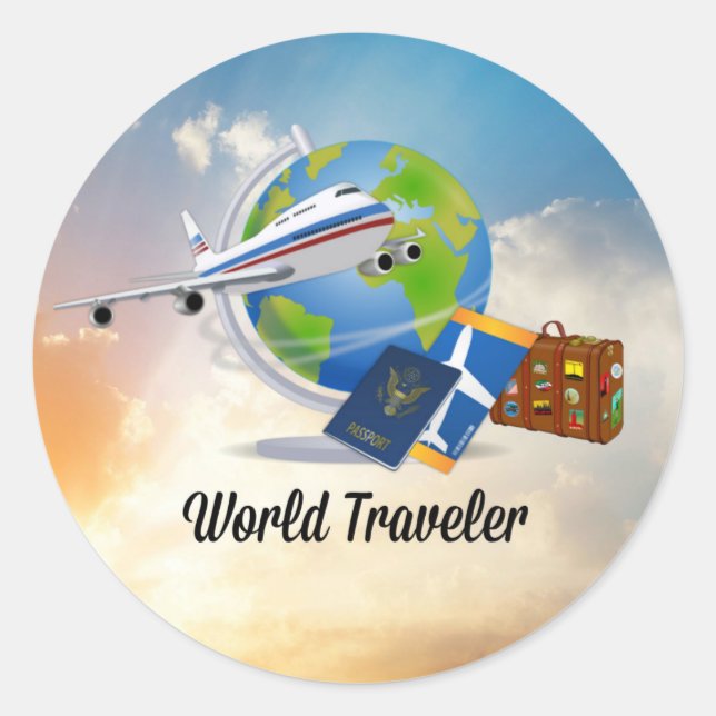 Sticker Rond World Traveller, Design 2 (Devant)