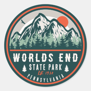 Sticker Rond Worlds End State Park Pennsylvania Retro Sunset