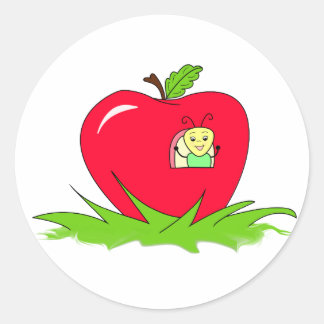 Sticker Rond Worm En Pomme Rouge