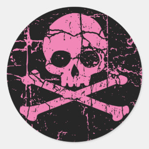 Sticker Rond Worn Pink Skull and Crossbones