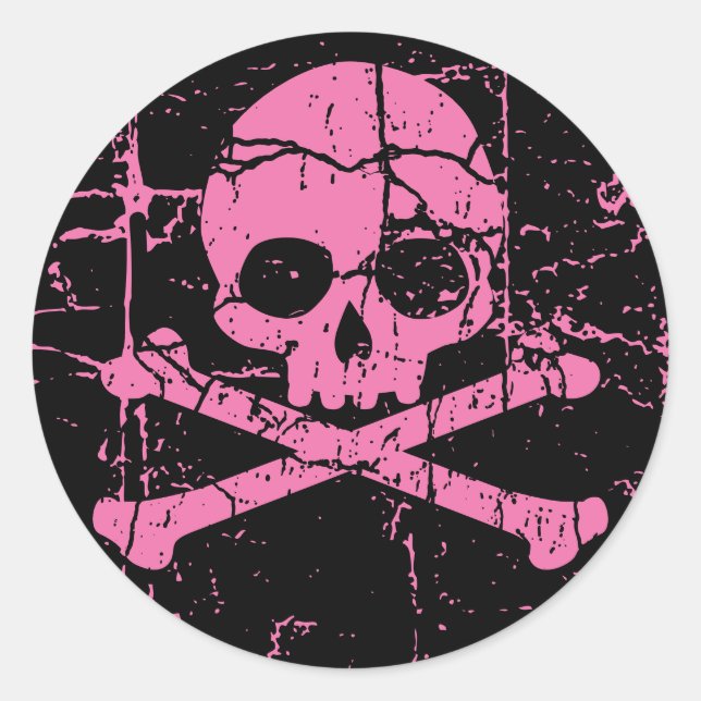 Sticker Rond Worn Pink Skull and Crossbones (Devant)