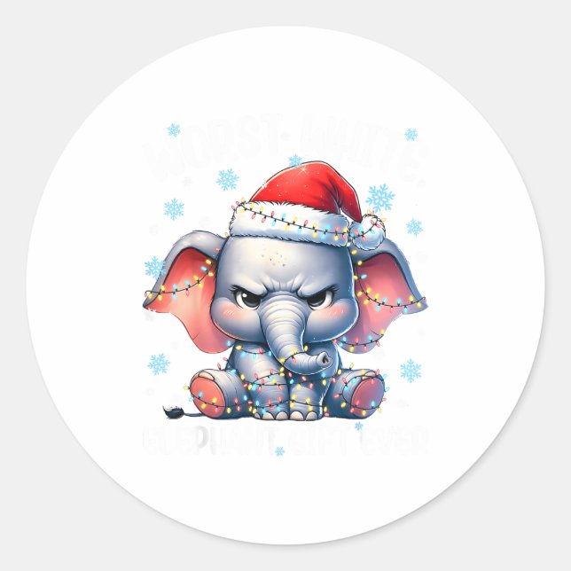 Sticker Rond Worst White Elephant Ever Christmas Xmas Under 15  (Devant)