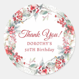 Sticker Rond Wreath Berry d'hiver 50e anniversaire Merci Favor
