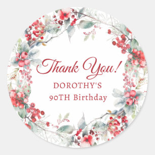 Sticker Rond Wreath Berry d'hiver 90e Merci d'anniversaire
