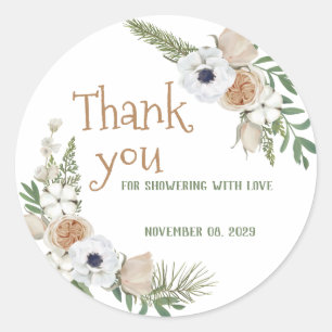 Sticker Rond Wreath d'hiver Floral Taupe Baby shower de pin de