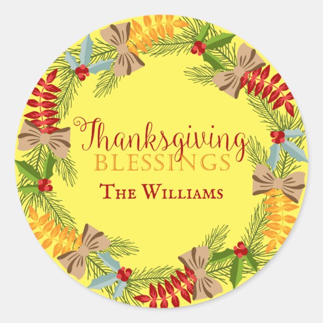 Sticker Rond Wreath Jaune Thanksgiving (Devant)