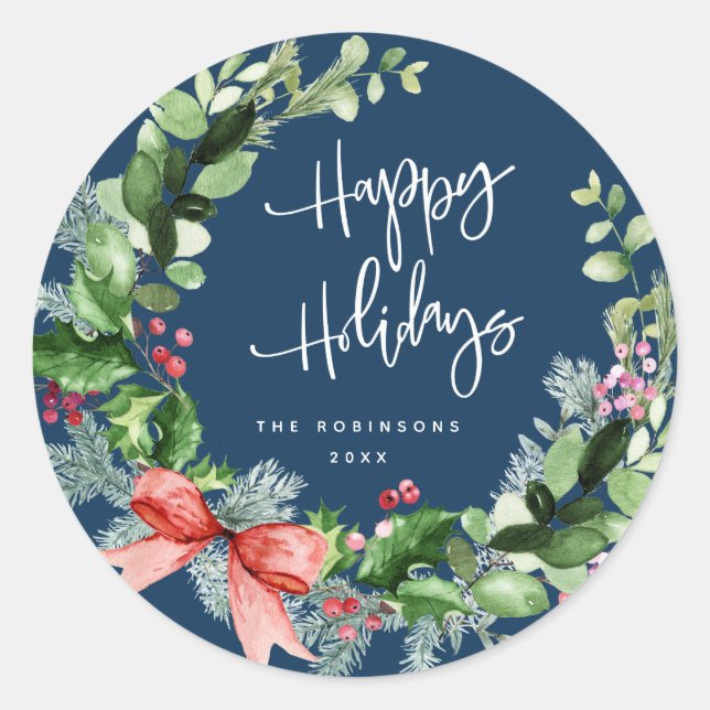 Sticker Rond Wreath moderne vacances heureuses (Devant)