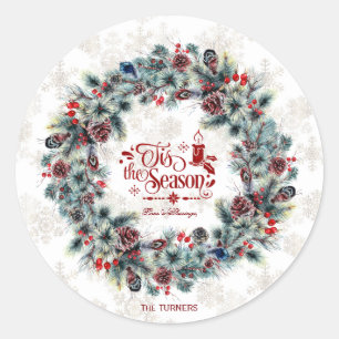 Sticker Rond Wreath 'Tis Season Monogramme
