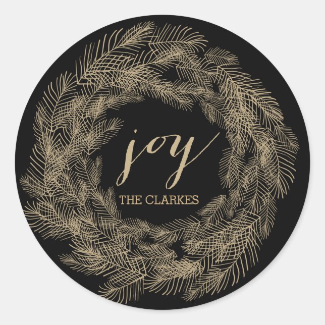 STICKER ROND WREATING FOLIAGE HIVER | STYLISH HOLIDAY CADEAUX T (Devant)