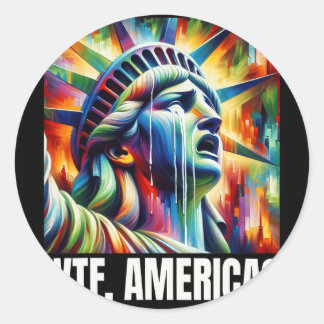 Sticker Rond Wtf America Statue Of Liberty Crying 