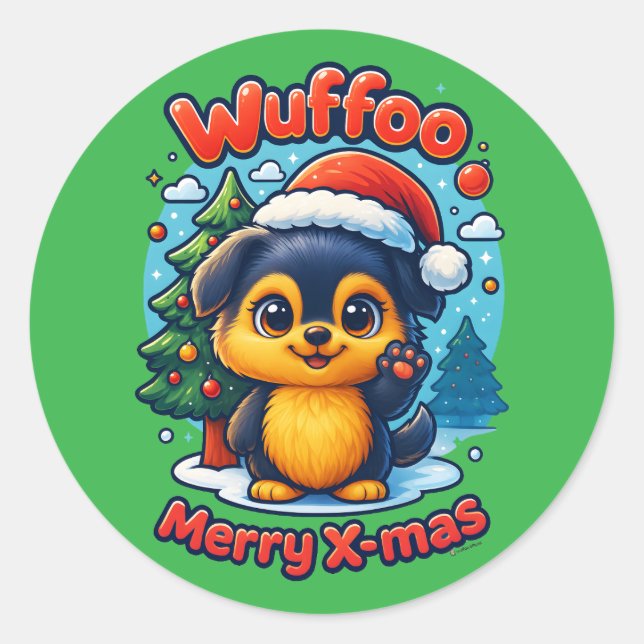 Sticker Rond Wuffoo Molli Merry X-mas Kawaii 3D Holiday (Devant)