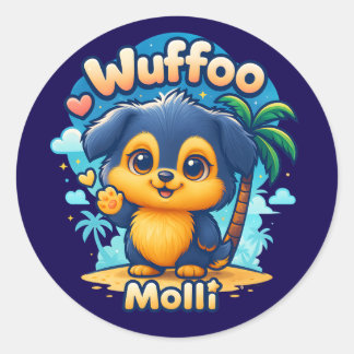 Sticker Rond Wuffoo Molli Mignon Kawaii Chien Île Tropicale