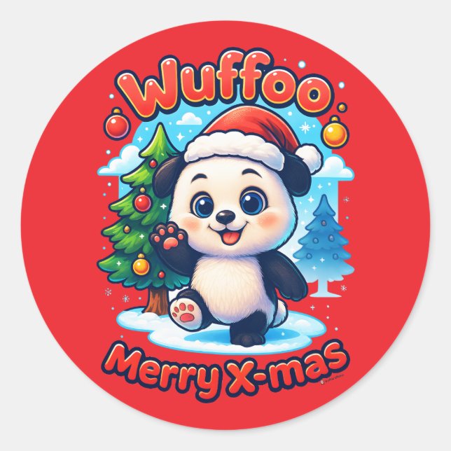 Sticker Rond Wuffoo Poppi Merry X-mas Kawaii 3D Holiday (Devant)