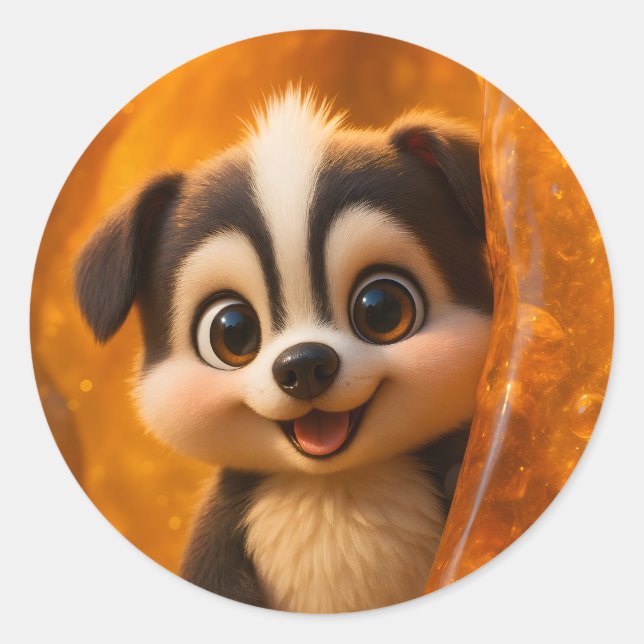 Sticker Rond Wuffoo Surffie Cute Kawaii Puppy Amber (Devant)