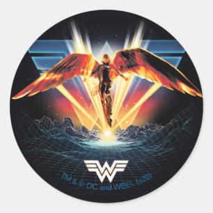 Sticker Rond WW84   Retrowave Wonder Woman des années 80