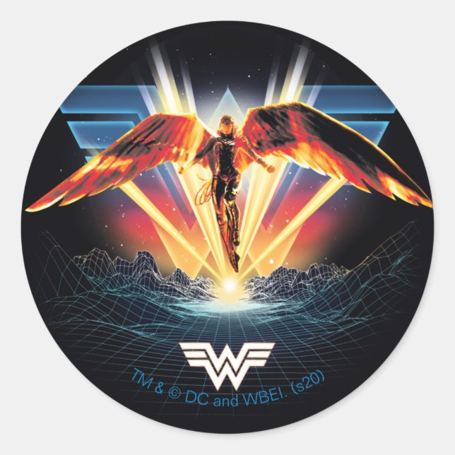 Sticker Rond WW84 | Retrowave Wonder Woman des années 80 (Devant)