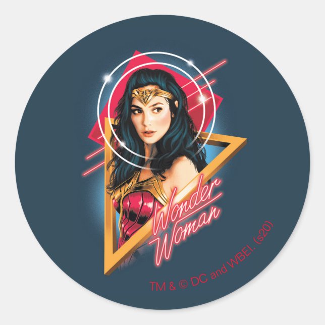 Sticker Rond WW84 | Wonder Woman Insigne de personnage Rétrowav (Devant)
