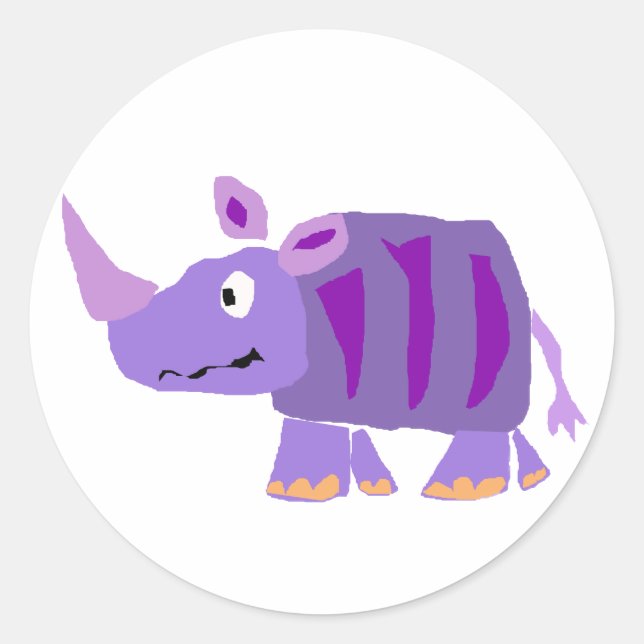Sticker Rond WW - Dessin artistique primitif Funky Purple Rhino (Devant)