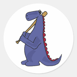 Sticker Rond WX - Dinosaure Bleu Jouer Dessin De Baseball