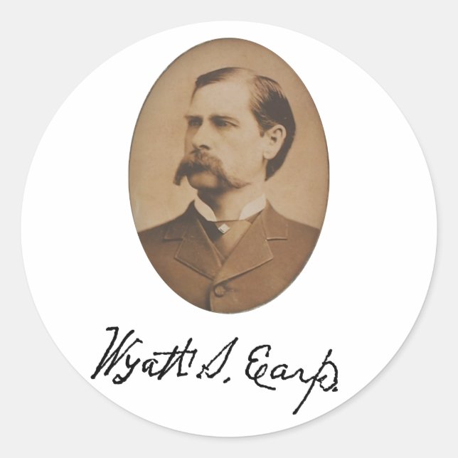 Sticker Rond Wyatt Earp Portrait et signature (Devant)