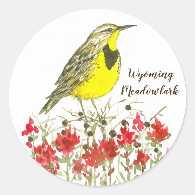 Sticker Rond Wyoming Meadowlark Songbird Fleurs sauvages (Devant)