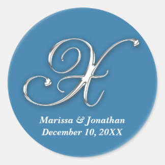 Sticker Rond X initial bleu monogramme nom personnalisé faveur
