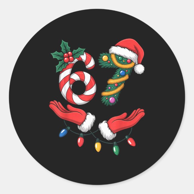 Sticker Rond Xmas 67 Hands Gesture Candy Canes Santa Holiday Ki (Devant)
