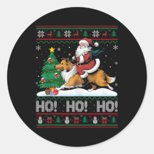 Sticker Rond Xmas Arbre Éclairage Père Noël équitation Collie C