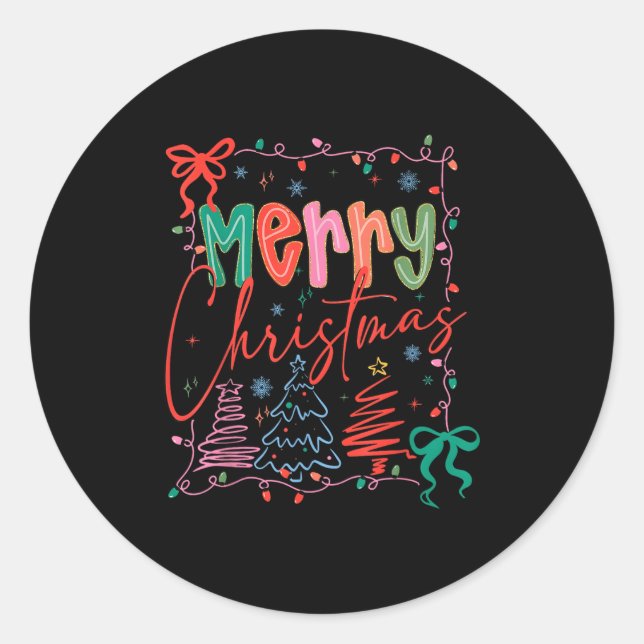 Sticker Rond Xmas Buffalo Plaid Red White Green Merry Christmas (Devant)