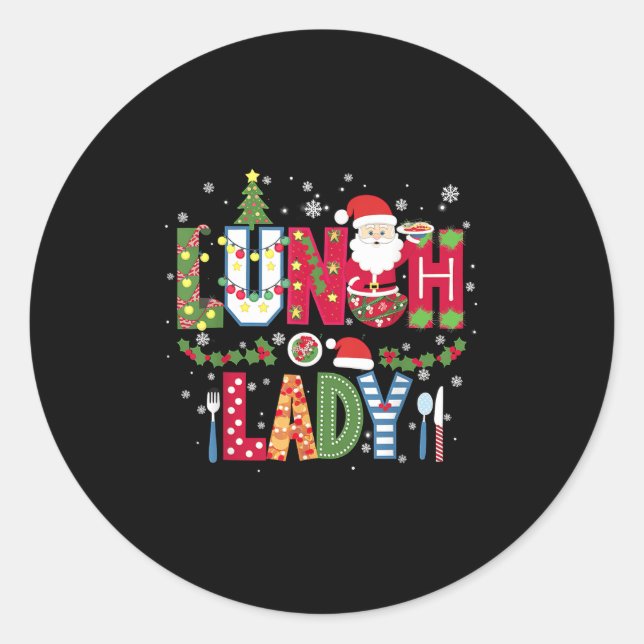 Sticker Rond Xmas Cafeteria Worker Christmas School Lunch Lady  (Devant)