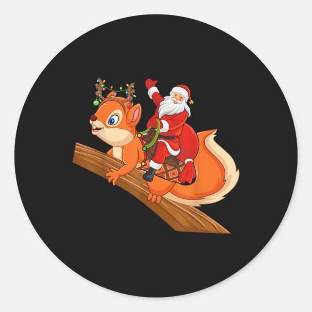 Sticker Rond Xmas Family Matching Funny Santa Riding Squirrel C (Devant)