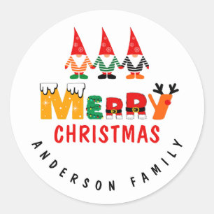 Sticker Rond Xmas Gnomes Fontes Whimsical Joyeux Noël