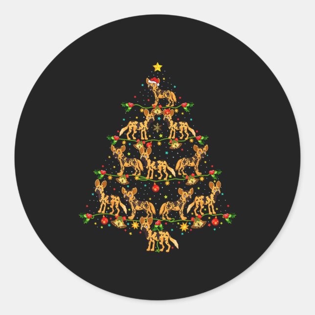 Sticker Rond Xmas Lighting Santa African Wild Dog Christmas Tre (Devant)