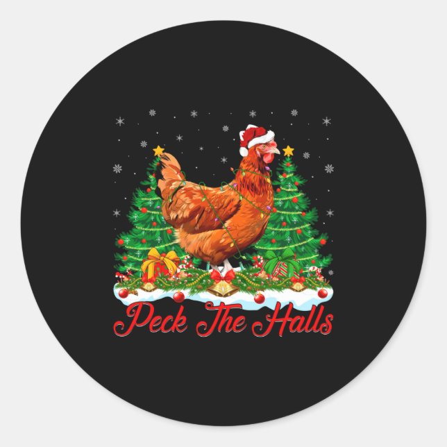 Sticker Rond Xmas Lighting Santa Hat Chicken Christmas Tree  (Devant)